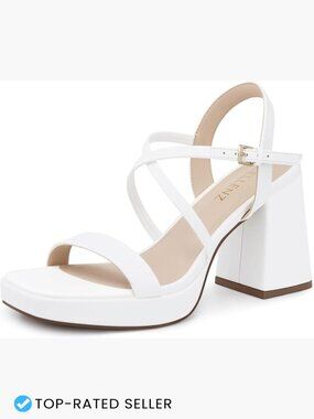 Chunky Platform Heels 3.9 Inch High Heel Sandals Square Open Toe Strappy Dressy